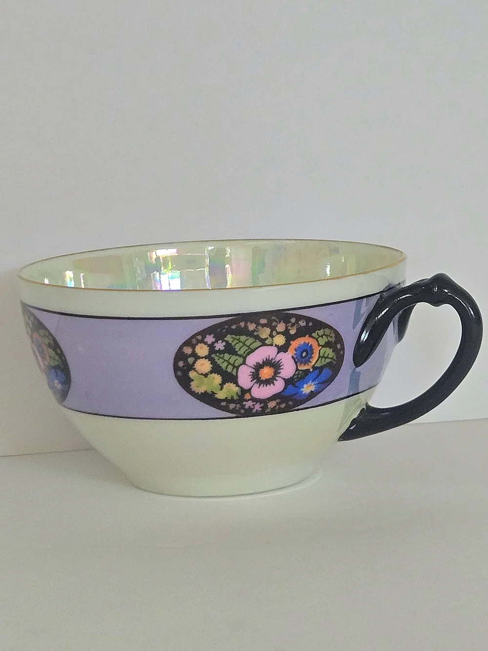 ANTQ/VTG 20s/30s Moschendorf Bavaria Art Deco Lusterware Teacup Black Purple